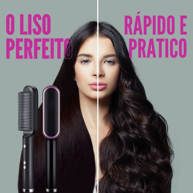 Escova Alisadora 5 em 1 | Alisa, Seca, Hidrata, Modela e Anti-Frizz | Bivolt